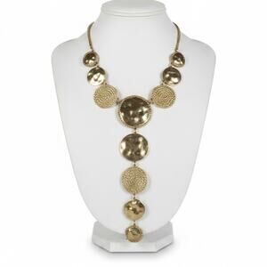 Vintage Chico's Gold Tone Hammered Circle Drop Lariat Necklace